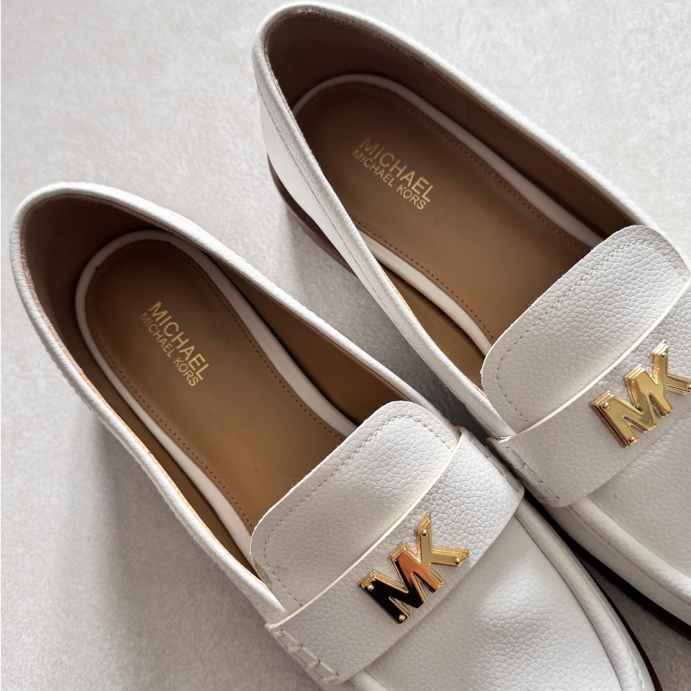 Michael Kors White Flats with Gold Logo